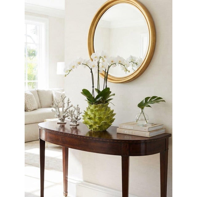 Pistachio Vintage Italian Majolica Green Trompe l'Oeil Artichoke Leaf Vase For Sale - Image 8 of 12