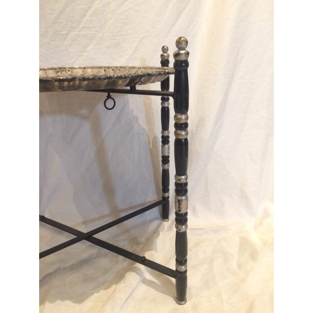 This lovely painted tray stand with a silver plated tray would make a great side table or small coffee table. The brass...