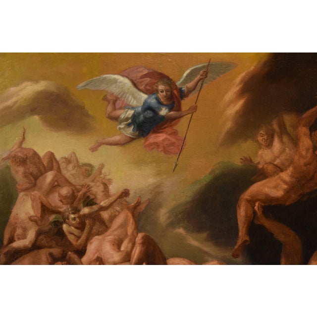 Roman School Artist, Saint Michael the Archangel Chasing Away Rebel Angels, 1600s-1700s, Oil on Canvas, Framed For Sale - Image 8 of 16