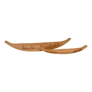 1990s Asian Inspired Modal Balsam Wood Hand Carved Boat Canoes- Set of 2 For Sale