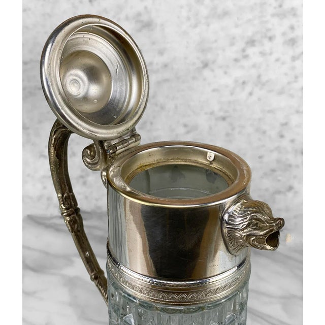 Mid 20th Century Vintage Victorian Crystal Glass Ewer Pitcher W/ Figural Dolphin Motif For Sale - Image 5 of 9