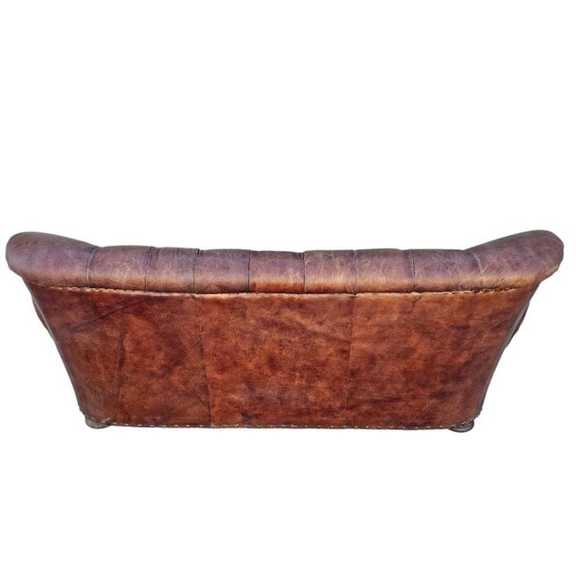 Restoration Hardware Restoration Hardware Leather Churchill Tufted Sofa For Sale - Image 4 of 18