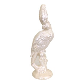 1950s White Ceramic Cockatoo Bird Sculpture For Sale