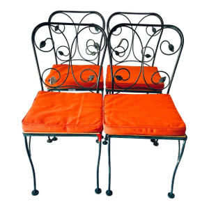 Vintage Wrought Iron Outdoor Chairs - Set of 4