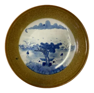 Chinese Blue White Oriental Scenery Theme Porcelain Charger Plate