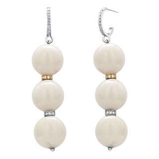 White Coral 0.50 Inch Wide Diamond Rondels 0.45 Carat Gold 2.75 Inch Earrings, Pair For Sale