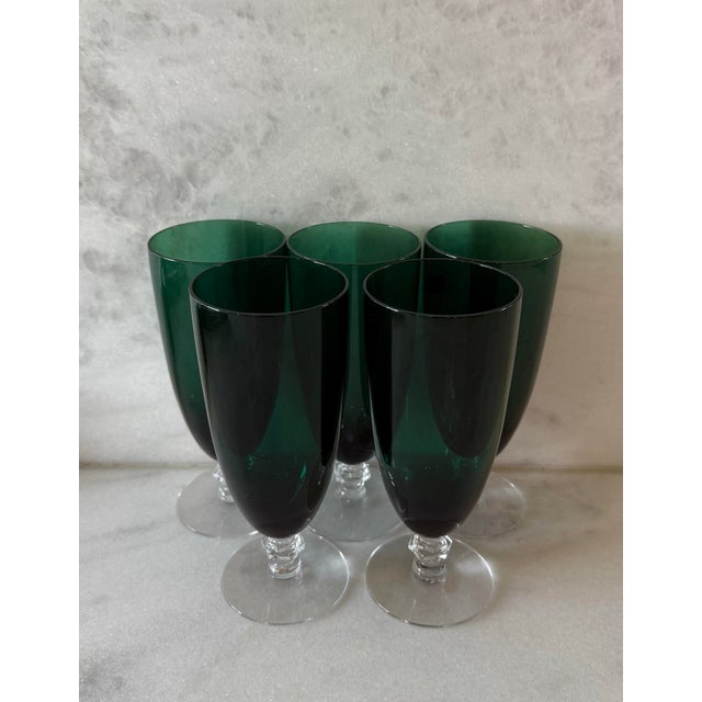 Set of 5 Vintage Tiffin-Franciscan Killarney Green Footed Glasses For Sale - Image 4 of 12