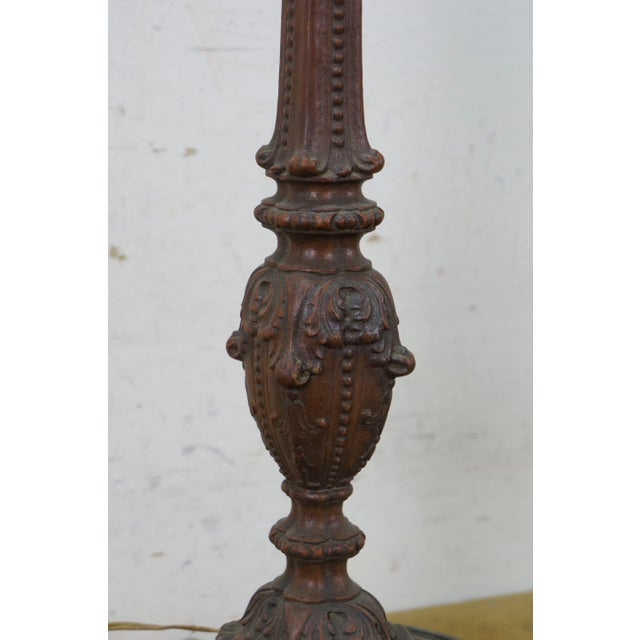 Wood Mid 20th Century European Carved Oak Baroque Acanthus Leaf Candlestick Table Lamp For Sale - Image 7 of 11