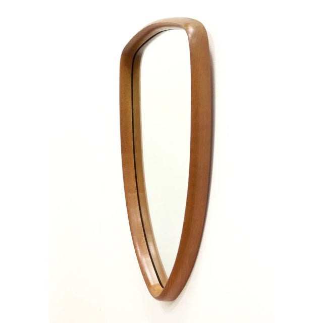 Brown Mid Century Danish Teak Sculpted Shield Mirror For Sale - Image 8 of 10