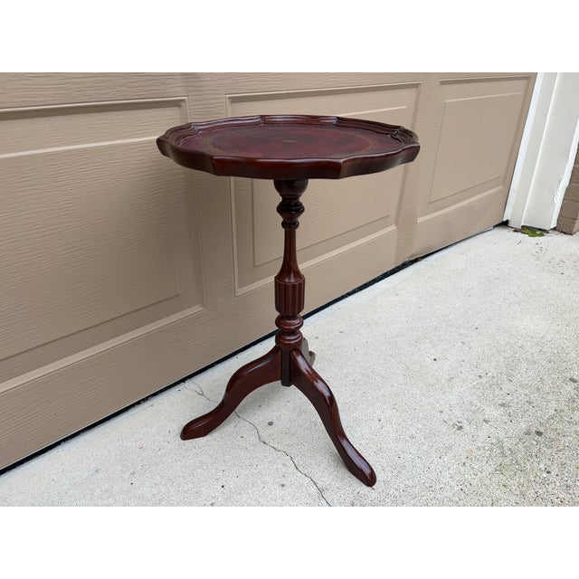 Wood Vintage Georgian Embossed Red Leather Top Mahogany Side Table For Sale - Image 7 of 10