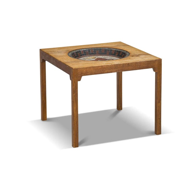 1940s Square Mahogany Side Table With Built in Mosaic Bowl For Sale - Image 5 of 5