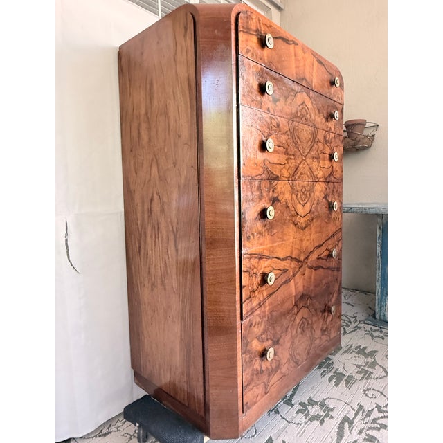 1930s Art Deco Rosewood and Walnut Tall Chest of Drawers For Sale - Image 5 of 12