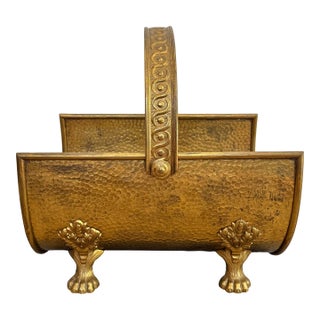 English Brass Firewood Log Holder With Animal Paw Feet Regency Style For Sale