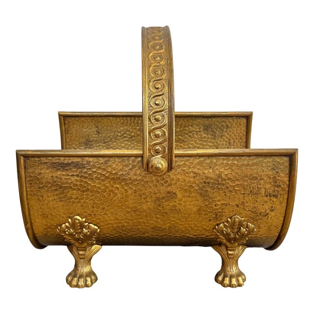 English Brass Firewood Log Holder With Animal Paw Feet Regency Style For Sale
