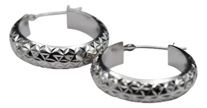 The Meccas: Classic 14 Karat White Gold Diamond Cut Hoops, 2 Pieces