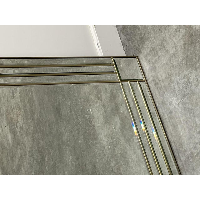 Large Brass Beveled Facet Cut Rectangular Mirror, 1980s For Sale - Image 10 of 13