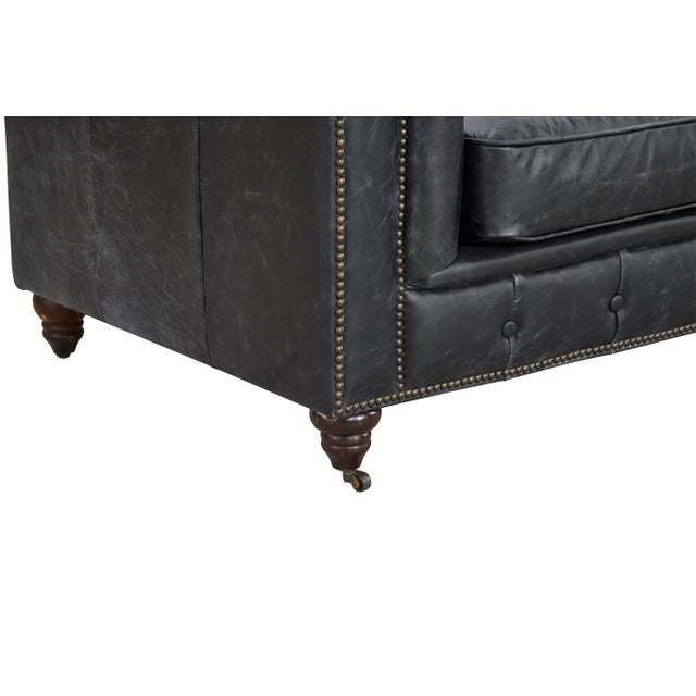 Duplicate Crafters and Weavers Slate Leather Century Chesterfield Sofa For Sale - Image 4 of 5