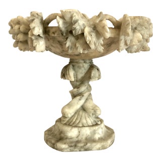 Antique Italian Carved Alabaster Centerpiece With Grape Clusters and Dolphins For Sale