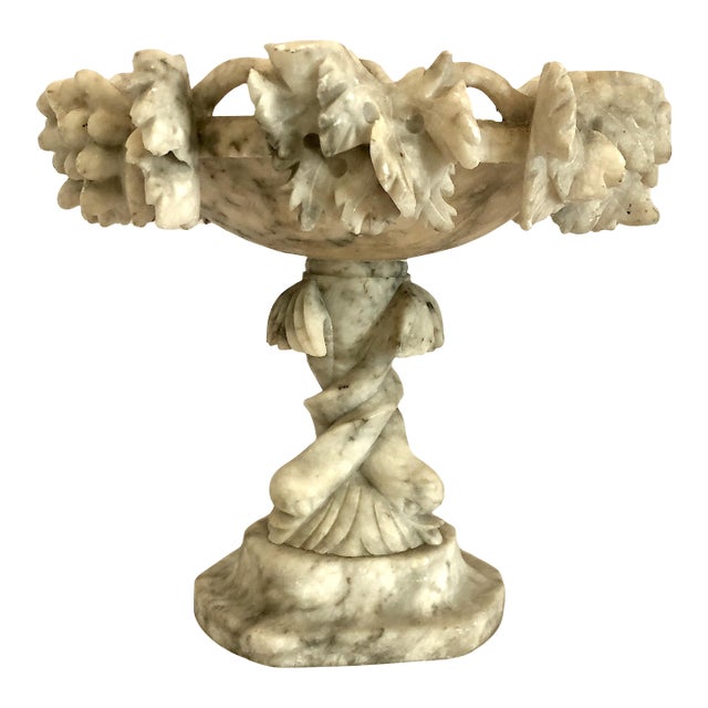 Antique Italian Carved Alabaster Centerpiece With Grape Clusters and Dolphins For Sale