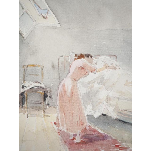 René Leverd, Woman in Pink, Watercolor For Sale - Image 4 of 6