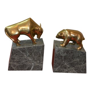 1970s Gatco Bull and Bear Brass Bookends- a Pair For Sale