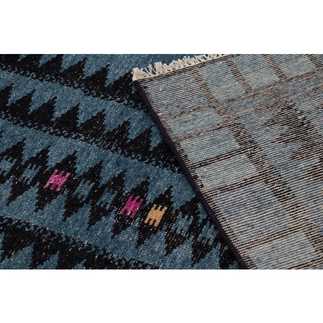 Cornflower Blue Contemporary Scandinavian Style Geometric Distressed Rug by Rug & Kilim, India For Sale - Image 8 of 10