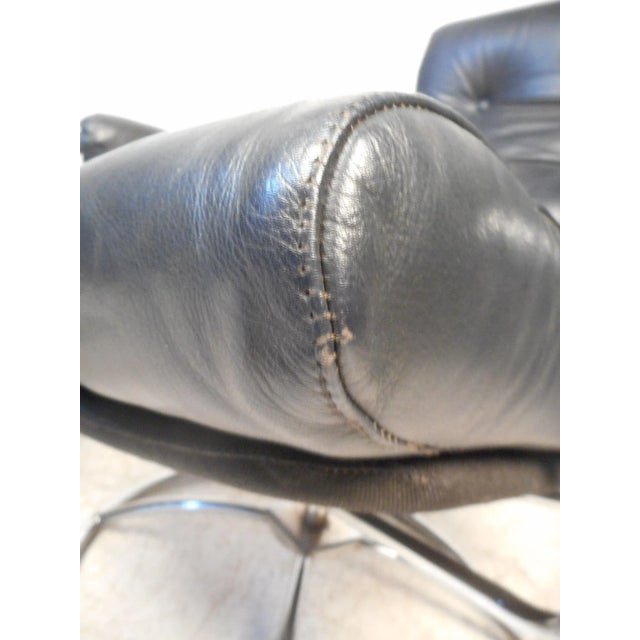 Ink Blue Contemporary Modern Reclining Swivel Lounge Chair and Ottoman For Sale - Image 8 of 12