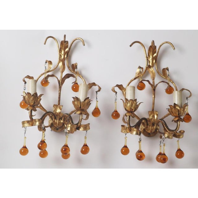 Wall Lamps with Dropping Crystal Glass, Italy, 1960s, Set of 2 For Sale - Image 9 of 14