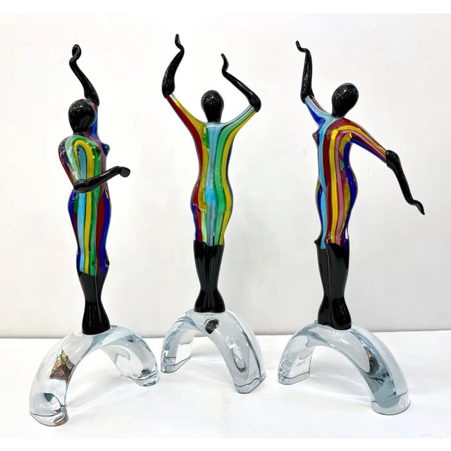 Formia Murano 1980s Italian Colorful Murano Glass Set 3 Ballet Dancers For Sale - Image 4 of 12