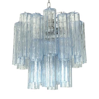 Sky-Blue Trunci Murano Glass Chandelier in Venini Style by Simoeng For Sale