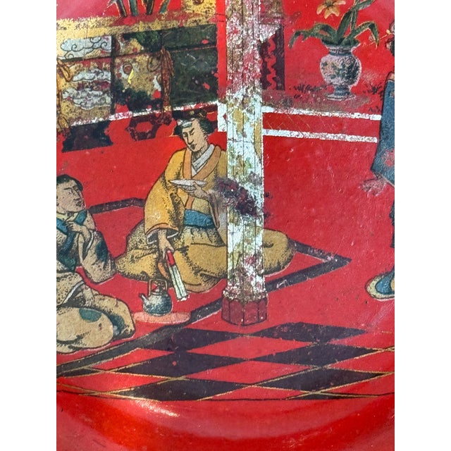 Red Papier Mache Wine Coaster With Scalloped Rim For Sale - Image 4 of 5