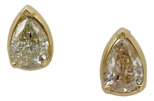 Pear Shape Diamond Stud Earrings in 18k Yellow Gold, A Pair