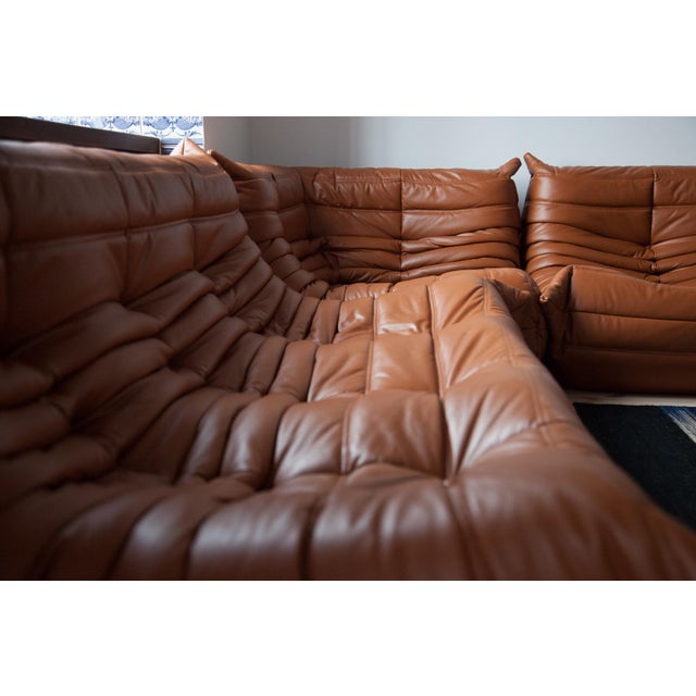 Togo Set in Cognac Brown Leather, 1970s, Set of 5 For Sale - Image 9 of 18