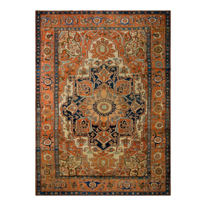 Fantastic Red, Blue and Ivory Color With Medallion Antique Serapi Rug