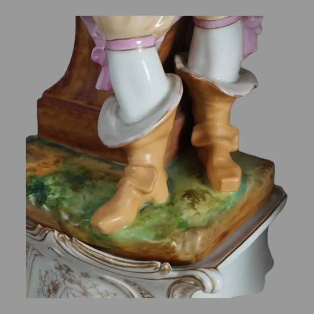 Antique Pair of French Porcelain Figural Statues & Plinths by G. R. Brevet, Circa 1880 For Sale - Image 6 of 12