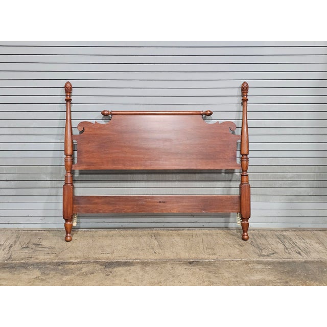 Traditional 1990s Henkel Harris Wild Cherry Queen Size Carved Headboard With Frame Made Virginia For Sale - Image 3 of 8
