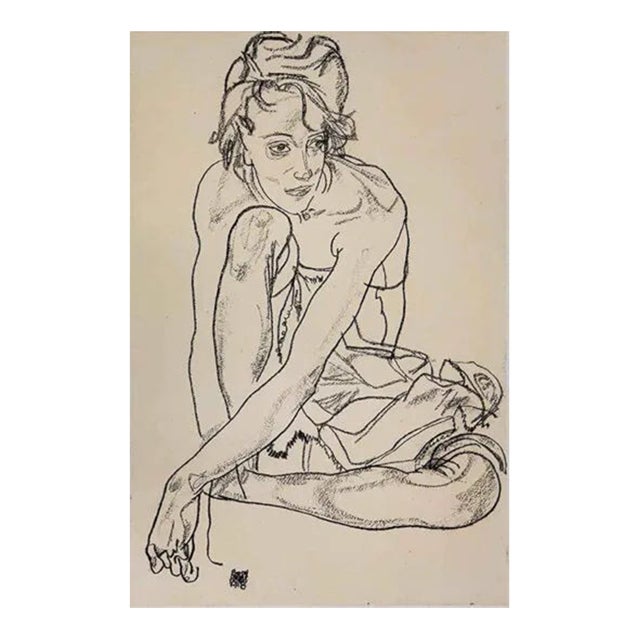 Egon Schiele Lithograph 63 Woman Crouching 1968* For Sale