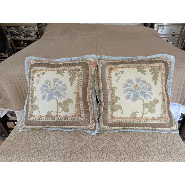 Textile A Pair of Scalamandre Silk Embridered Fabric With Woven Looped Beaded Cord and Velvet Borders For Sale - Image 7 of 10