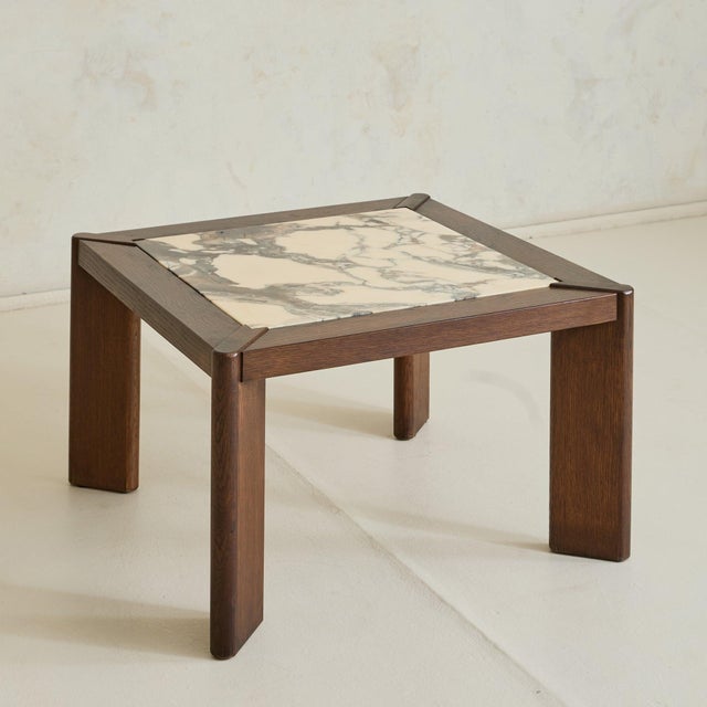Wood Belgian Marble + Oak Side Table, 1976 - 2 Available For Sale - Image 7 of 11