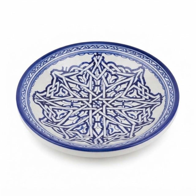 This exquisite Moroccan tagine embodies the refined geometric aesthetic of traditional Fes pottery. Handcrafted in Fes,...