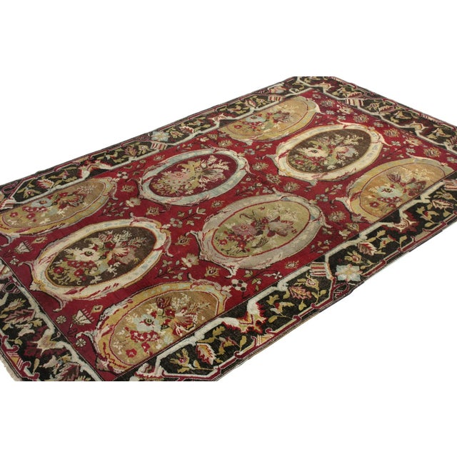 Transitional Hand-Knotted Antique Russian Karabagh Rug in Red, Brown Cartouche Floral Pattern For Sale - Image 3 of 7