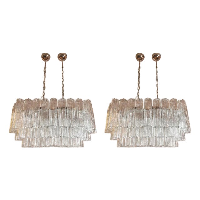 Pair of Murano Glass Clear Star Chandelier | 72 Tubes For Sale