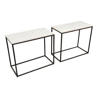 Pottery Barn Delaney Rectangular Marble End Tables, Pair For Sale
