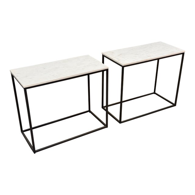 Pottery Barn Delaney Rectangular Marble End Tables, Pair For Sale