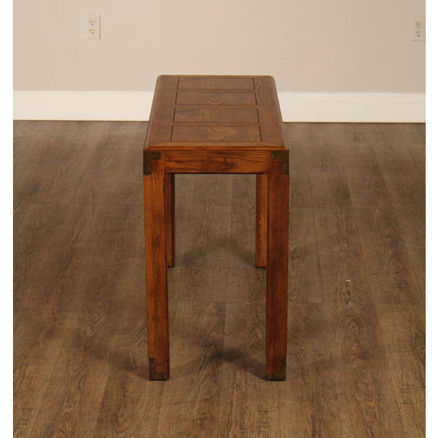 Henredon Artefacts Campaign Style Oak Console Table For Sale - Image 12 of 18