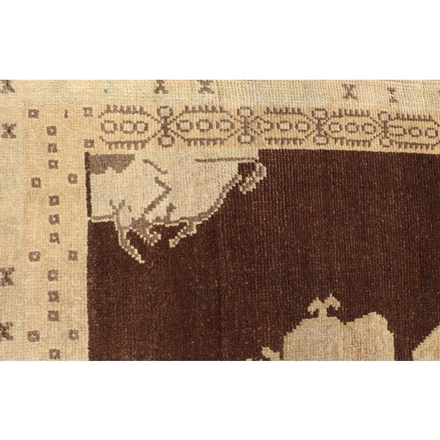 Vintage Turkish Oushak Rug, Brown Medallion With Taupe For Sale - Image 9 of 13