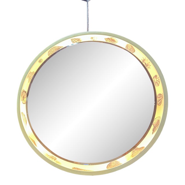 1960s Italian Backlit Wall Mirror With Shell Motif For Sale
