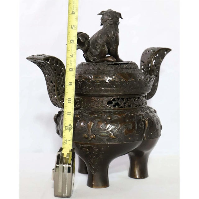 19th Century Antique Bronze Chinese Foo Dog Incense Burner For Sale - Image 5 of 6