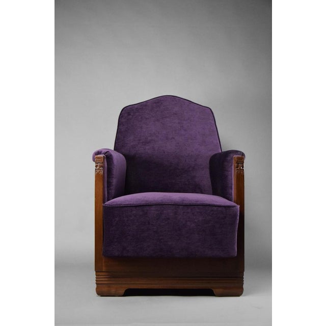 Art Deco Jatoba Wood and Purple Velvet Lounge Chair, 1930 For Sale - Image 13 of 13