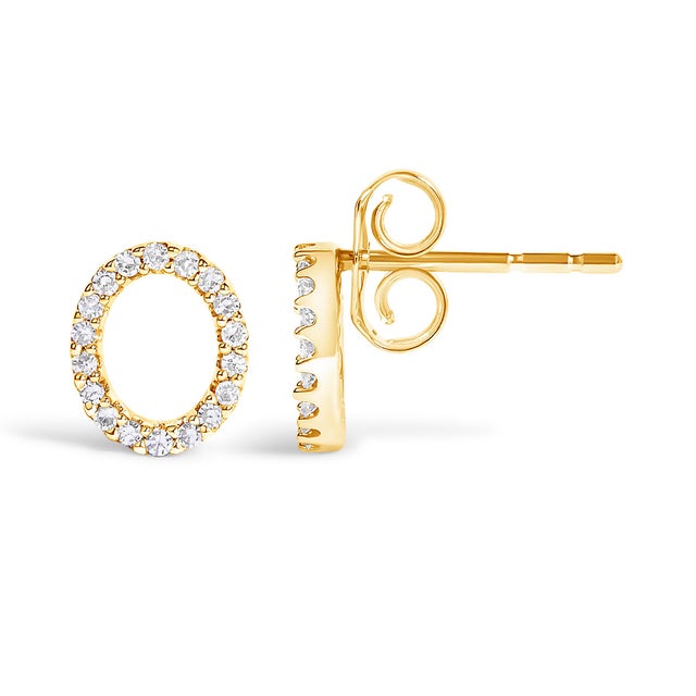 Contemporary 10K Yellow Gold 1/10 Cttw Diamond 'O' Initial Stud Earring For Sale - Image 3 of 5
